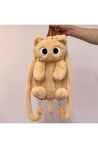 Choice Orange cat backpack Black Cat Backpacks Big Eyes Kitten Doll Plush Kawaii Stuffed Animals Shoulder B