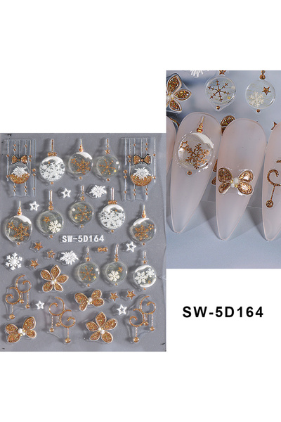 Choice ملصقات أظافر SW-5D164 بتصميم رقاقات الثلج خماسية الأبعاد لعيد الميلاد،...