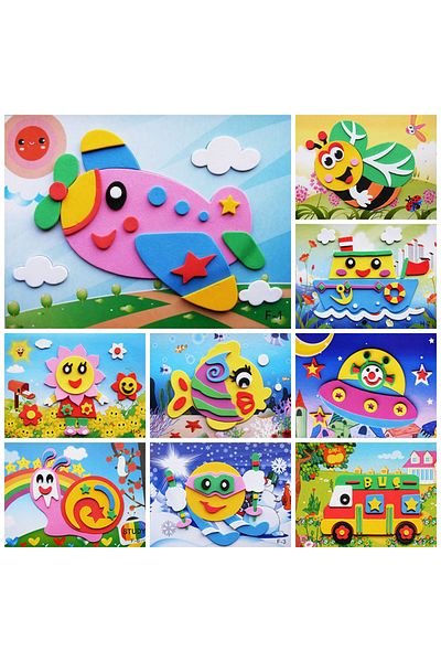 JOKEJOLLY Random 10 designs/lot 3D EVA Foam Sticker DIY Cartoon Animal Puzzle For Children Kids Multi-patterns