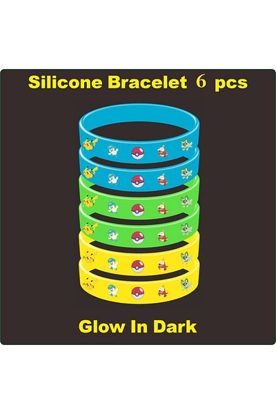 Choice 6Pcs Luminous Pokemon Bracelet Anime Pocket Pikachu Noctilucent Cartoon Silicone Wristband Bracelets