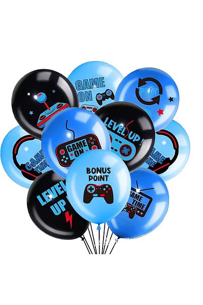 Choice 10 قطع 12 بوصة مزيج - 10 قطع زرقاء لعبة على موضوع بالونات وحدة تحكم لعبة فيديو بالونات اللاتكس لعبة الأولاد السعيدة