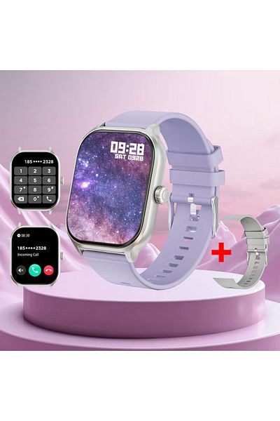 Choice1 ساعة ذكية أرجوانية اللون مزودة بمتتبع للحركة، 2.01 بوصة، مزودة بخاصية الاتصال بالبلوتوث، للرجال والنساء والأطفال، مزودة بعداد للخطوات