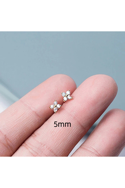 Choice أقراط هويتان 5 مم على الطراز الكوري مرصعة بالزهور للنساء باللون الذهبي...