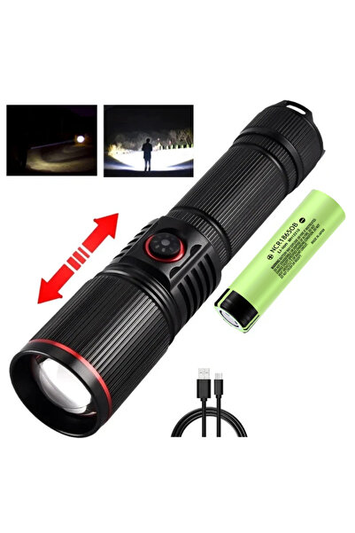 JONCELY مصباح يدوي أبيض قوي بقدرة 30 وات يعمل ببطارية 18650 مع إمكانية تكبير ...