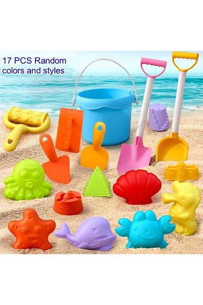 Choice 17pcs Children's Beach Toy Set, ATV, Sand Digging and Water Toy, Beach Bucket, Hourglass, Shovel, Be