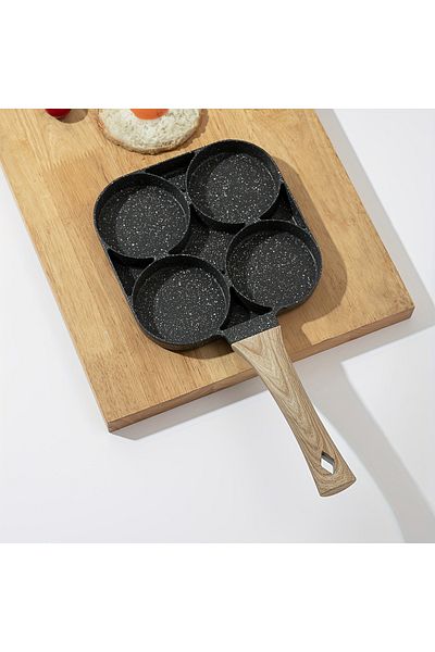 Choice black 1pc medical stone four-hole omelette pot household non-stick flats-bottomed egg dumpling pot b