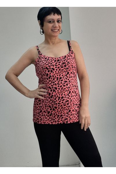 Mertcan Butik Coral Black Patterned Rope Strap Combed Viscose T-Shirt
