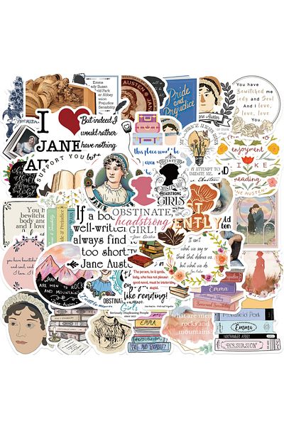 Choice 50pcs all 50PCS Jane Austen Scrapbook Stickers DIY Diary Laptop Luggage Skateboard Graffiti Decal Fu