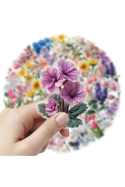 Choice 50- Atks9618 50 Pcs Flower Transparent Pet Waterproof Stickers Natural Plants Decoration Mobile Pho