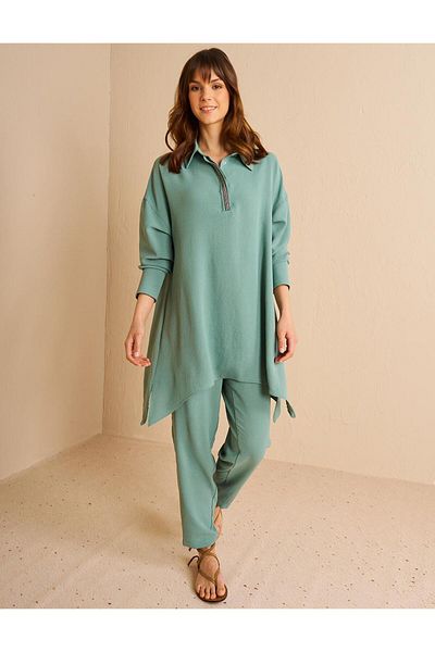 Kayra Stripe Detailed Double Suit Mint