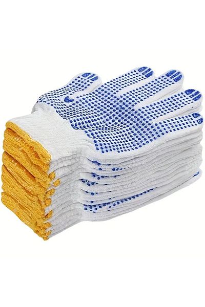Choice 12pair blue 12 Pairs Work Gloves With Anti Slip Grip, PVC Dots Safety Cotton Protection ,For Painter