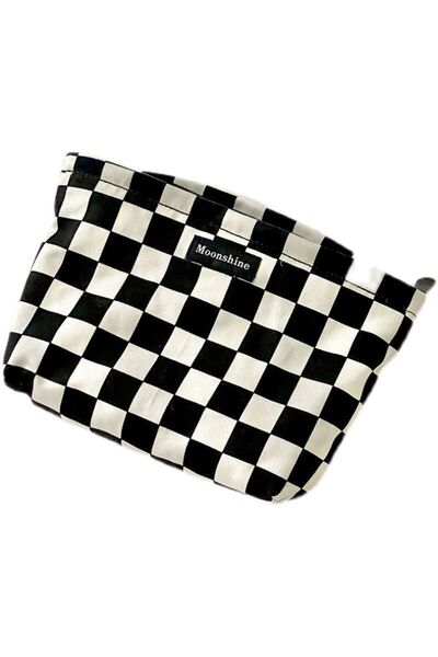 Choice حقيبة مستحضرات تجميل منقوشة باللونين الأسود والأبيض، حقيبة تخزين مستحض...