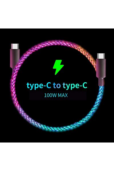 Choice كابل شحن سريع USB C إلى C بطول 1 متر، RGB، 100 وات، ضوء تنفس، 66 وات، كابل بيانات USB C من النوع C لأجهزة iPhone Sa
