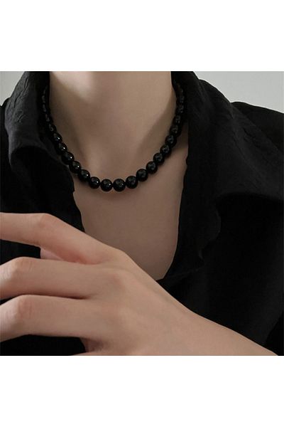 Choice 8mm French Vintage Black Pearl Choker Simple Acrylic Beaded Chain Necklace For Women Jewelry Accesso