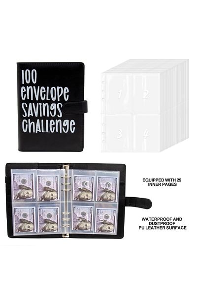 Choice black PU Leather Loose-leaf Journal Notebook 100 Day Couple's Challenge Savings Book Magnetic Buckle