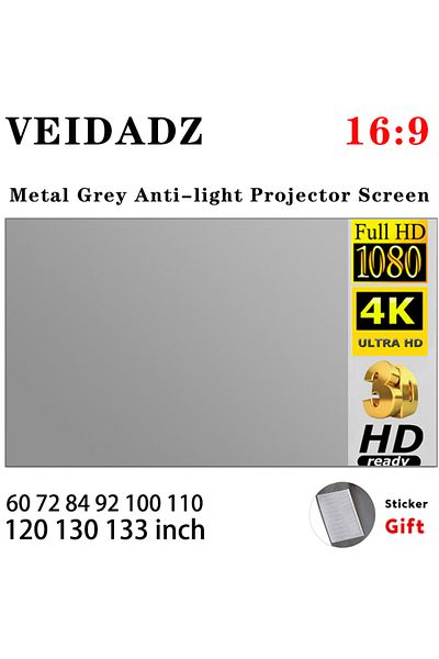 VEIDADZ 120 Inch Projector Screen 100 120 133 Inch 16:9 Foldable Anti-light Grey Reflective Cloth Po