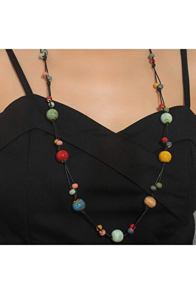 Choice قلادة سيراميك متعددة الألوان مزينة بخرزة واحدة، قلادة طويلة للنساء