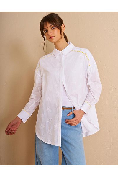 Kayra Cotton Embroidery Tunic – Optical White