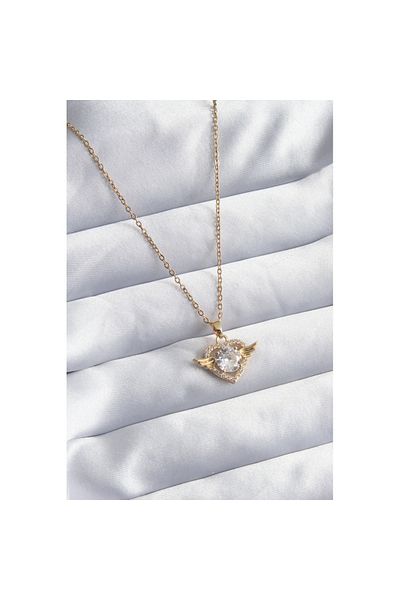 Skygo 316L Steel Gold Color Chain Zircon Stone Heart Model Women's Necklace - Tj-Bko8005