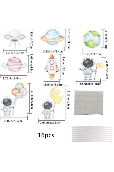 Choice 16pcs mixed 16pcs Carton Plane Rocket Cake Toppers Astronaut Planet Cupcake Topper for For Outer Spa