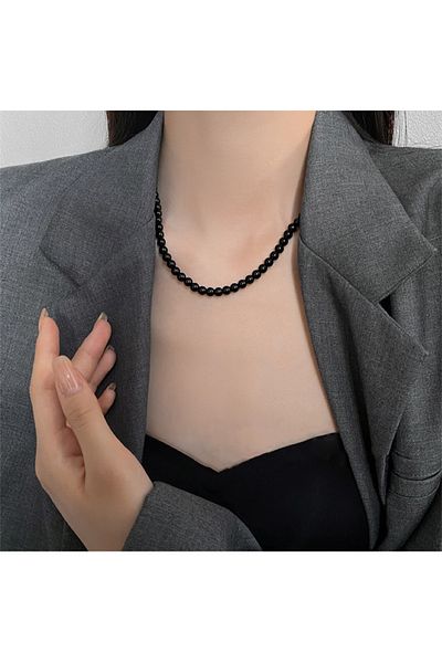 Choice 8mm French Vintage Black Pearl Choker Simple Acrylic Beaded Chain Necklace For Women Jewelry Accesso