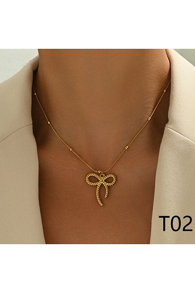 Choice T02 Peri'sbox Classic Elegant Gold Plated Thin Chain Bow Knot Pendant Necklaces for Women Stainless