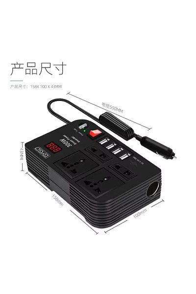 Choice Black Car Inverter 300w High-power Dc 12v To 220v Multi-function Home Modified Sine Waveautomotive P