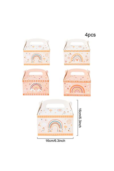 Choice 4pcs style 1 4pcs Boho Rainbow Cellophane Paper Box Gift Boxes Rainbow Birthday Party Decorations G