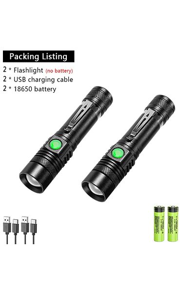 Choice 2PCS with Battery Powerful LED Flashlight Aluminum Alloy Portable Torch USB ReChargeable Outdoor Tac