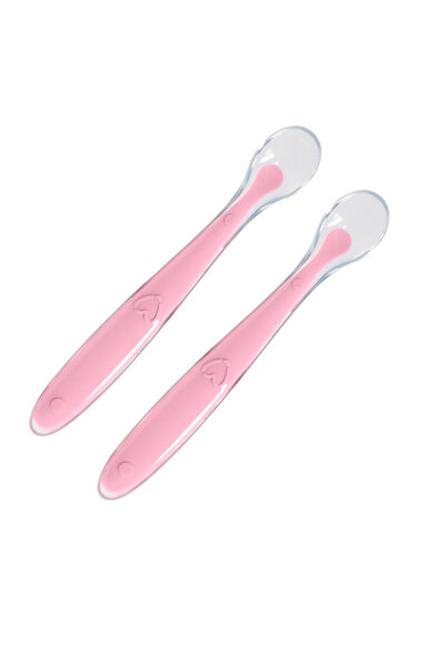 Choice6 ملعقتان سيليكون ورديتان من XUNYI لإطعام الأطفال الرضع، ناعمة وآمنة.