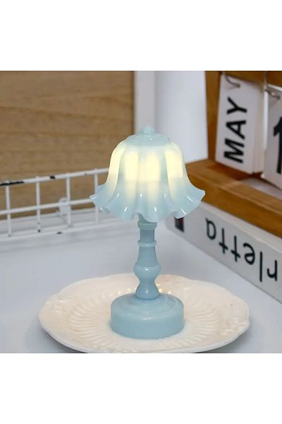 Choice Blue Shellflower Pleated Shellflower Bud Button Battery LED Table Lamps Desk Night For Bedroom Dinin