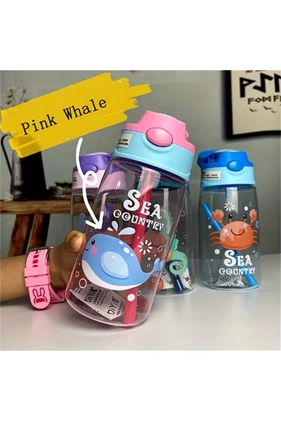 Choice Pink Whale Children's Plastic Water Cup, Straw Cup, Duckbill Portable Creative Adult Male And Female