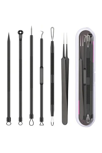 Choice 6PC-Black 6pcs/set Acne Removal Needle and Clip Stainless Steel Tool Blackhead Removal Blemishes Fac