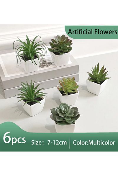 Choice Xs Green 6pcs Home Decoration, Mini Evergreen Artificial Succulent Small Potted Plants