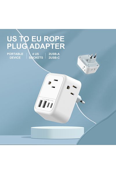 Choice 100-250V 4 1PC 1PC US To EU Plug Adapter Euro Travel Plug Converter With 4 AC Outlets 4 USB Ports Wa