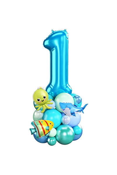 Choice أحياء بحرية أخرى 1 بالونات أرقام بحرية 40 بوصة، بالونات زينة عيد ميلاد على شكل قرش صغير وأخطبوط، المحيط