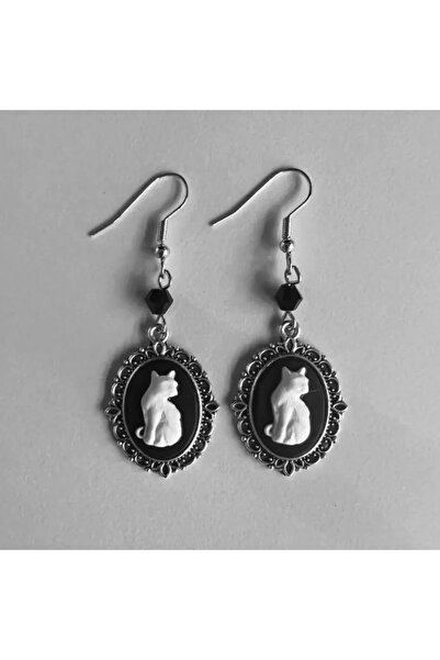 Choice أقراط متدلية بتصميم قطة بيضاء قوطية عتيقة من WA6413-1 للنساء بإطار فضي...