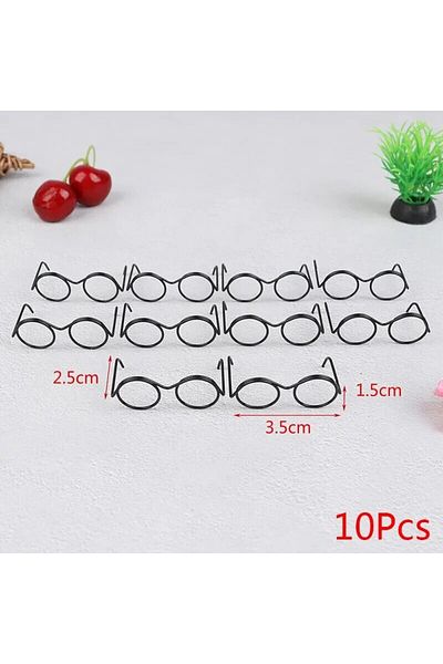 Choice 3.5x2.5x1.5cm 10Pcs Fashion Round Frame Lensless Retro Cool Doll Glasses For 30cm No Lens Black