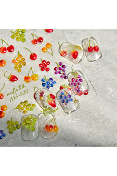 Choice 1 قطعة MS400 1 قطعة 5D Kawaii Jelly Cherry Nail Art Sticker Sweet Cart...