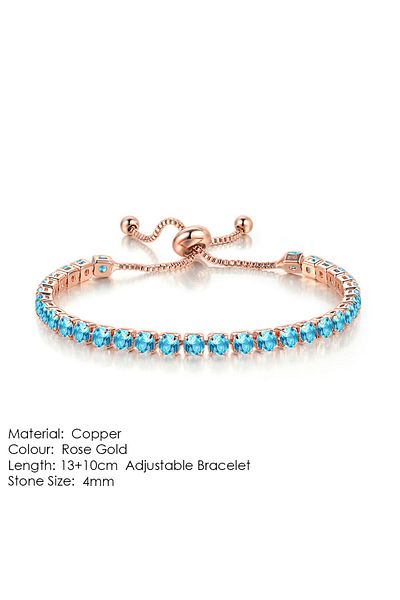 Choice RoseGoldLightBlue ZHOUYANG Tennis Bracelet For Women Luxury Handy Adjustable 4 Claws Mosaic 4mm Zirc