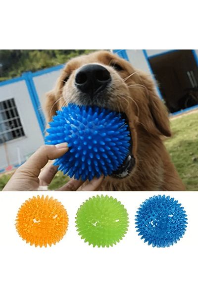Choice M Blue 1pc Squeaking Dog Chew Ball, Rubber Teeth Cleaning Toy For Interactive Playtime
