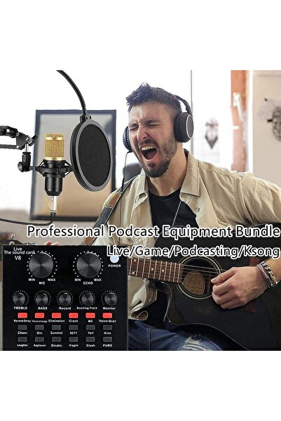 sharpdo Podcast Equipment Bundle BM-800 Mic Kit with Live Sound Card Adjustable Mic Suspension Scissor Arm