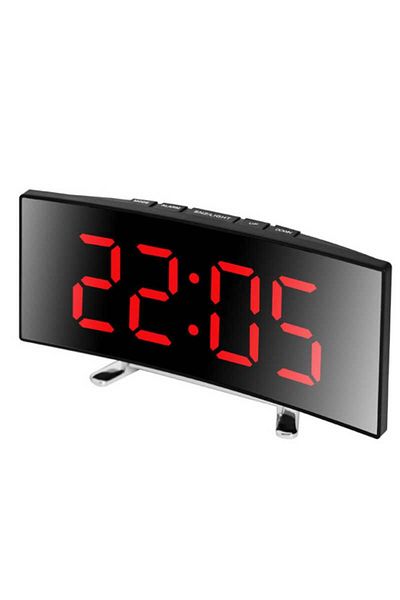 Choice Red Creative Curved Electronic Clock LED Large Screen Mirror Alarm Clock Students Silent Multifuncti