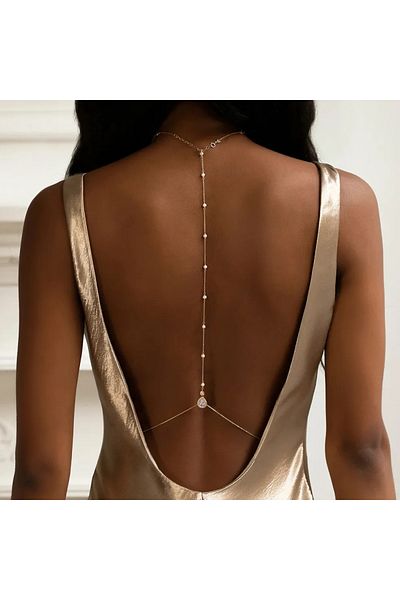 Choice سلسلة ظهر أنيقة باللون الذهبي للزفاف، مجوهرات لؤلؤية، ملابس داخلية لحفلات الزفاف، سحر سيدة على شكل قطرة ماء