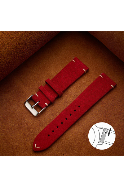 Choice حزام ساعة من جلد الغزال الناعم سريع الفك أحمر اللون مقاس 18 مم، سوار م...