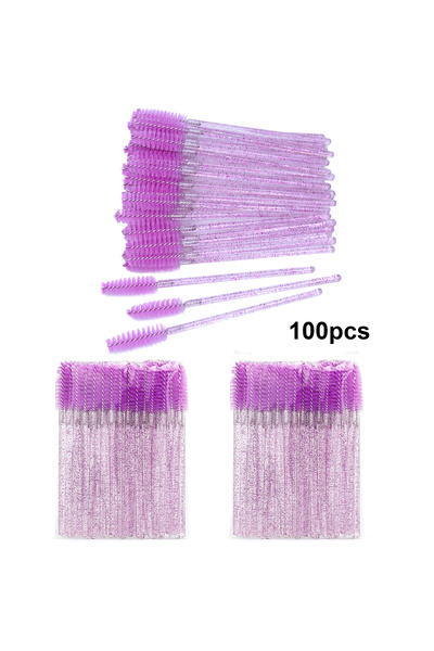 Choice 100 قطعة أرجوانية 100 قطعة من فرش الرموش للاستخدام مرة واحدة، بكرات رموش صغيرة، عصا ماسكارا، أمشاط للبيع بالجملة