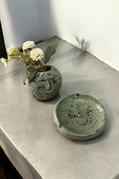 Paradise Work Set de 2 vaze decorative cu față zâmbitoare, în stil antic minimalist, și scrumieră