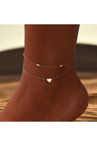 Choice CS5099101JCD 2-4pcs Vintage Gold Color Love Heart Chain Anklet Set for Women Adjustable Beads Beach