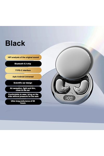 Kebidumei Black Mini Deep Sleep Earbuds Bluetooth 5.3 Waterproof Earphone Noise Reduction Hidden Sports Headse