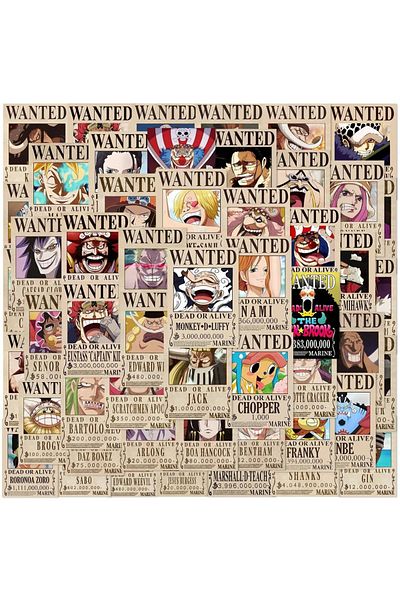 Choice 50Pcs 50PCS Anime One Piece Wanted Posters Stickers Cool Decal Decoration DIY Phone Suitcase Laptop